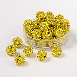 Citrine Pave Disco Ball Beads, Polymer Clay Rhinestone Beads, Grade A, Round, Citrine, PP12(1.8~1.9mm), 8mm, Hole: 1mm