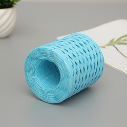 Light Sky Blue Raffia Ribbon, Packing Paper String, Raffia Twine Paper Cords for Gift Wrapping and Weaving, Light Sky Blue, 3~4mm, about 218.72 Yards(200m)/Roll