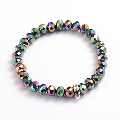 Colorful Electroplate Glass Beads Stretch Bracelets, with Antique Silver Alloy Findings, Colorful, 63mm