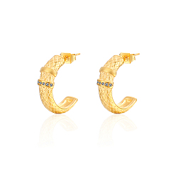 Golden 304 Stainless Steel Rhinestone Arch Stud Earrings, Half Hoop Earrings, Golden, 18x6mm