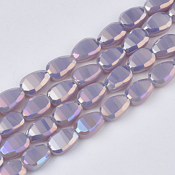 Lilac Electroplate Opaque Solid Color Glass Beads Strands, AB Color Plated, Faceted, Teardrop, Lilac, 8.5x6x4.5~5mm, Hole: 1mm, about 80pcs/strand, 26.38 inch(67cm)