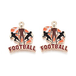 Легкий Лосось Подвески из эмали и сплава, регби с элементами человеческого обаяния, золотые, светлый померанцевый, 24.5x20.5x1.5 мм, отверстие : 1.5 мм