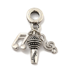 Antique Silver Rack Plating Tibetan Style Alloy European Musical Note Dangle Charms, Large Hole Pendants, Cadmium Free & Nickel Free & Lead Free, Antique Silver, 33mm, Hole: 5mm, Musical Note: 16~19x6~11x1~5mm