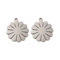 Stainless Steel Color 201 Stainless Steel Pendants, Flower Charms, Stainless Steel Color, 17x15x0.9mm, Hole: 1.4mm