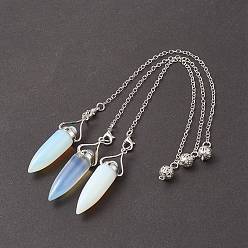 Опал Подвесные маятниковые подвески, пулевые чары, латунная фурнитура с платиновым покрытием, 240x2.5 мм, отверстие : 1.7 мм