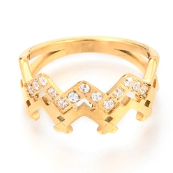 Golden 304 Stainless Steel Finger Rings, with Crystal Rhinestone, Wave, Golden, US Size 7, Inner Diameter: 17mm