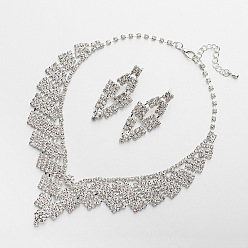 Серебро Комплект свадебных украшений, ожерелье, серьги - элегантный, сверкающий, свадебные аксессуары.
