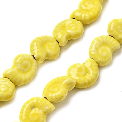 Шампанско-Желтый Фарфоровые бусины ручной работы серии «Океан», раковина, шампанское желтый, 14~15x11.5~12x5.5~6 мм, отверстие : 2 мм, около 35 шт / нитка, 13.39'' (34 см)