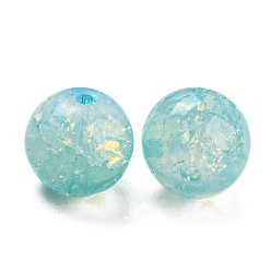 Dark Turquoise Transparent Spray Painting Crackle Glass Beads, Round, Dark Turquoise, 10mm, Hole: 1.6mm, 200pcs/bag