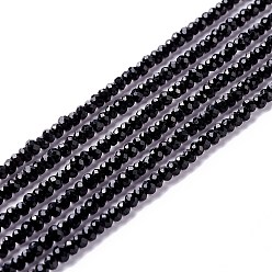 Noir Chapelets de perles en verre transparentes  , facette, ronde, noir, 2mm, Trou: 0.6mm, Environ 182~201 pcs/chapelet, 14.57~15.24 pouce ((37~38.7 cm)