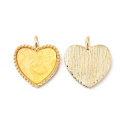 Yellow Acrylic Pendants, with Light Gold Plated Alloy Findings, Heart, Yellow, 18x16x3mm, Hole: 2mm