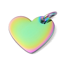 Rainbow Color Ионное покрытие (ip) 304 брелоки для штамповки из нержавеющей стали, с целью перехода в кольце, зеркальная полировка, шарма сердца, Радуга цветов, 10x12x1 мм, отверстие : 3.5 мм