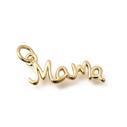 Настоящее золото 18K Латунные подвески ко дню матери, Слово мама, стойки покрытие, долговечный, без кадмия и без свинца, реальный 18 k позолоченный, 8x21.5x2 мм, Перейти кольцо: 5x0.8 мм, внутренний диаметр: 3.2 мм