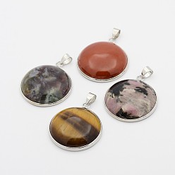 Mixed Stone Natural Mixed Stone Half Round Pendant, with Platinum Plated Brass Finding, 34x29x8mm, Hole: 6x4mm