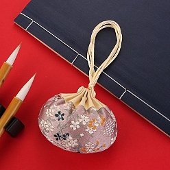 Flamingo Flower Embroidery Silk & Satin Drawstring Sachet Bags with Tassel, for Jewelry, Flamingo, 10x8.5cm