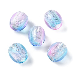 Pearl Pink Painted Acrylic Beads, with Glitter Powder, Oval, Pearl Pink, 11x11.5mm, Hole: 5mm