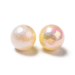 PeachPuff UV Plating Iridescent ABS Plastic Beads, Textured Round, PeachPuff, 14x13mm, Hole: 2mm