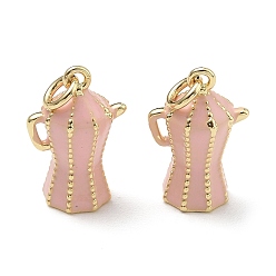 Pink Латунь эмаль подвески, кофеварка чары, стойки покрытие, долговечный, без свинца и без кадмия, реальный 18 k позолоченный, розовые, 17.5x12x7.5 мм, отверстие : 3.5 мм