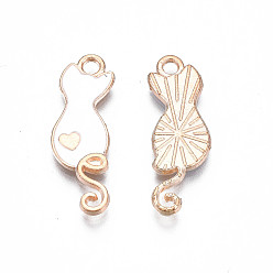 White Alloy Enamel Pendants, Cadmium Free & Lead Free, Cat with Heart, White, 24.5x8.5x2mm, Hole: 1.8mm