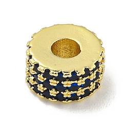 Синий Обшивка стойки латунь с циркониевыми бусинами, долговечный, без свинца и без кадмия, плоско-круглые, реальный 18 k позолоченный, синие, 8x4.5 мм, отверстие : 2.5 мм