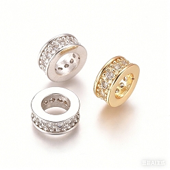 (52) Непрозрачная лаванда Латунь микропаве прозрачный кубический цирконий европейский бисер, бусины с большим отверстием, рондель, разноцветные, 8x3.5 мм, отверстие : 4.5 мм