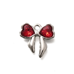 Светло-сиамский 304 подвески из нержавеющей стали, со стразами, бантом, цвет нержавеющей стали, Light Siam, 18x18x4.5 мм, отверстие : 1.8 мм