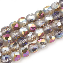 Fuchsia Electroplate Glass Beads Strands, Faceted, Frosted, Round, Fuchsia, 10x10mm, Hole: 1.4mm, about 72pcs/strand, 27.5 inch