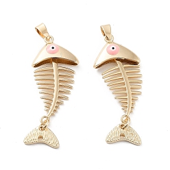 Pink Подвески из эмалированного сплава с гальванопокрытием, рыба с оберегом от сглаза, без кадмия, без никеля и без свинца, золотые, розовые, 54x20x6 мм, отверстие : 6.5x4 мм