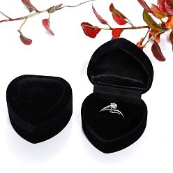Black Valentine's Day Velvet Ring Storage Boxes, Heart Shaped Single Ring Gift Case, Black, 4.8x4.8x3.5cm