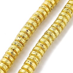 Golden Plated Electroplated Natural Lava Rock Beads Strands, Disc, Heishi Beads, Golden Plated, 7x3mm, Hole: 1.2mm, about 124pcs/strand, 16.02''(40.7cm)