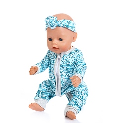 Cyan Cloth Doll Jumpsuit & Headband, with Flower & Animal & Fruit Pattern, for 18 inch Girl Doll Dressing Accessories, Cyan, 457.2mm