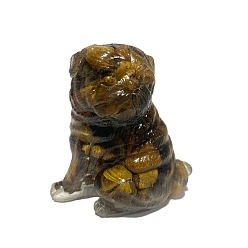 Tiger Eye Resin Dog Figurines, with Natural Tiger Eye Chips inside Statues for Home Office Decorations, 50x35x55mm