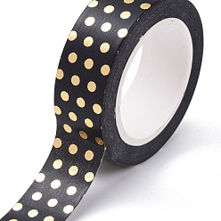 Black Foil Masking Tapes, DIY Scrapbook Decorative Paper Tapes, Adhesive Tapes, for Craft and Gifts, Polka Dot, Black, 15mm, 10m/roll