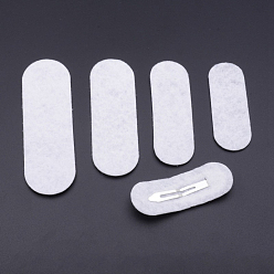 White Non-woven Oval Snap Hair Clips Findings, Felt Pads Patches Appliques Non-Slip Barrettes Hair Accessories, White, 68x24mm