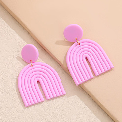 Pearl Pink Polymer Clay Arch Dangle Stud Earrings for Women, Pearl Pink, 60x40mm