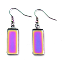Rainbow Color 304 Stainless Steel Earring Hooks, Earring Settings, Rectangle, Rainbow Color, 48x11mm, Pin: 0.6mm