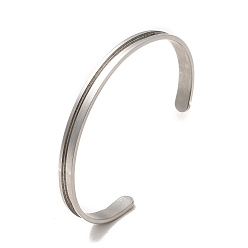 Stainless Steel Color C-Shaped 201 Stainless Steel Grooved Cuff Bangles, for DIY Electroplated, Leather Inlay, Clay Rhinestone Pave Bangle Making, Stainless Steel Color, 1/4 inch(0.6cm), Inner Diameter: 2x2-5/8 inch(5.2x6.6cm)