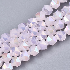 Pink Electroplate Glass Beads Strands, Imitation Jade, AB Color Plated, Faceted, Round, Pink, 6x6x6mm, Hole: 1mm, about 100pcs/strand, 22.24 inhes(56.5cm)