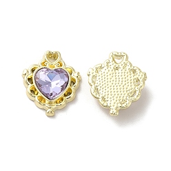 Lavender Alloy Pendant, with Glass, Light Gold, Lead Free & Cadmium Free, Heart Charm, Lavender, 17x15x5mm, Hole: 1.5x2mm