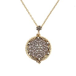 Snowflake Magnifying Glass Magnetic Locket Pendant Necklaces for Women, with Zinc Alloy Cable Chains, Antique Golden, Snowflake Pattern, 25.20 inch(64cm)