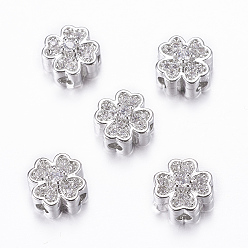 Clear Rack Plating Brass Micro Pave Cubic Zirconia Beads, Flower, Clear, Real Platinum Plated, 8x5mm, Hole: 1.5mm