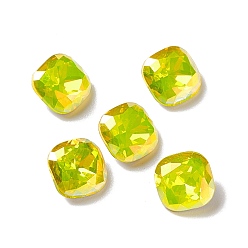 Citrine Light AB Style Eletroplate K9 Glass Rhinestone Cabochons, Pointed Back & Back Plated, Faceted, Square, Citrine, 8x8x4mm