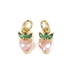 Бледно-Розовый Латунные микро проложить кубического циркония прелести, с прыжковых колец, долговечный, клубника, розовый жемчуг, 12x6x3.5 мм, отверстие : 3 мм