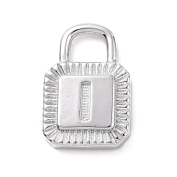 Letter I Eco-friendly Rack Plating Brass Pendants, Cadmium Free & Lead Free, Long-Lasting Plated, Lock with Alphabet, Platinum, Letter.I, 15x10x3mm, Hole: 3.5x4mm