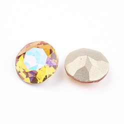 Astral Pink Pointed Back & Back Plated Glass Rhinestone Cabochons, Grade A, Faceted, Flat Round, Astral Pink, 8x4.5mm