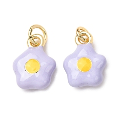Lilas Laiton émail pendentifs, charmes de fleurs, sans plomb et sans cadmium, plaqué longue durée, crémaillère plaquage, lilas, 13x10x4mm, Trou: 3mm