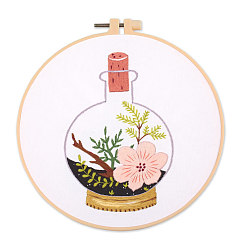 Bottle DIY Embroidery Kits, Including Printed Cotton Fabric, Embroidery Thread & Needles, Imitation Bamboo Embroidery Hoop, Bottle Pattern, Hoop: 20x20cm