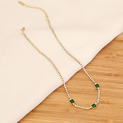 2# Stylish Stainless Steel Grand Emerald Necklace for Chic Lockbone Look - N1003