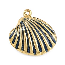 Прусский Синий Латунь эмаль подвески, подвески в форме ракушек, стойки покрытие, долговечный, без кадмия и без свинца, реальный 18 k позолоченный, берлинская лазурь, 19x19.5x7 мм, отверстие : 1 мм
