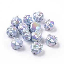Light Steel Blue UV Plating Rainbow Iridescent Acrylic Beads, Cat's Paw Print, Light Steel Blue, 16.5x18.5x12.8mm, Hole: 3mm